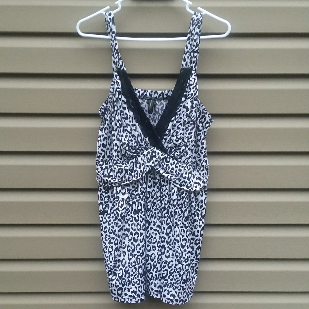 Z. Cavaricci Black White Leopard Animal Print Top